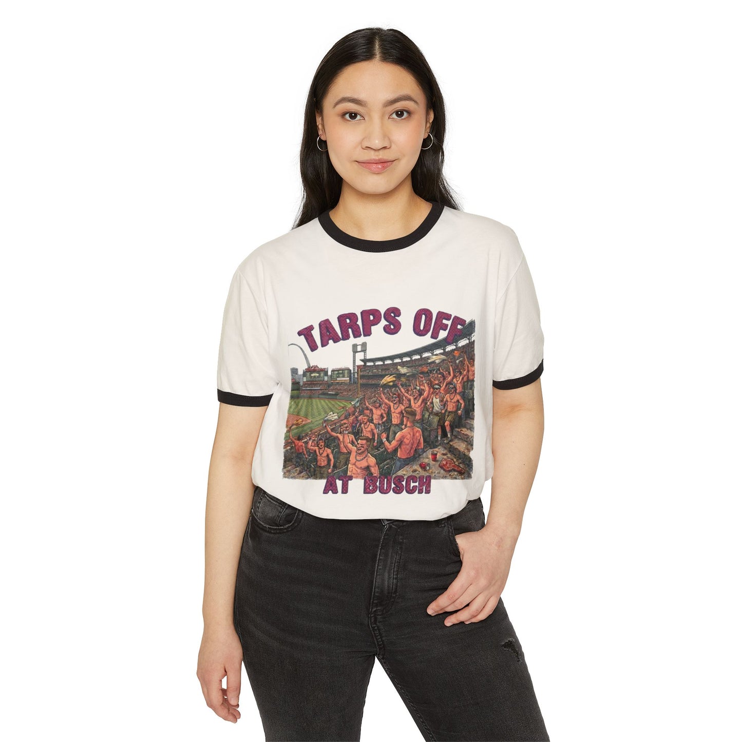 TARPS OFF AT BUSCH Ringer Tee | St. Louis Baseball Bootleg Shirt | 5.15.26 Walk-Off Tribute | Cheap Seat Co.
